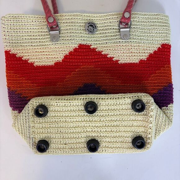 Skipping Girl Handmade Twine Rope Bag Cream with Purple & Red Shoulder Purse Bag - Picture 5 of 8